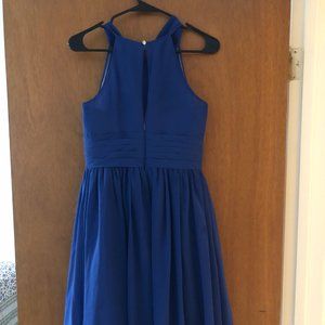 Royal Blue Azazie Knee Length Dress with Pockets